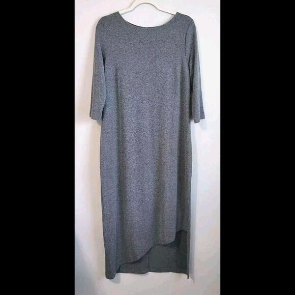 Chico's Dresses & Skirts - Chicos Dress Size 1 Grey Medium 8 - 10 Stretchy 3/4 Sleeves Assymetrical Hem